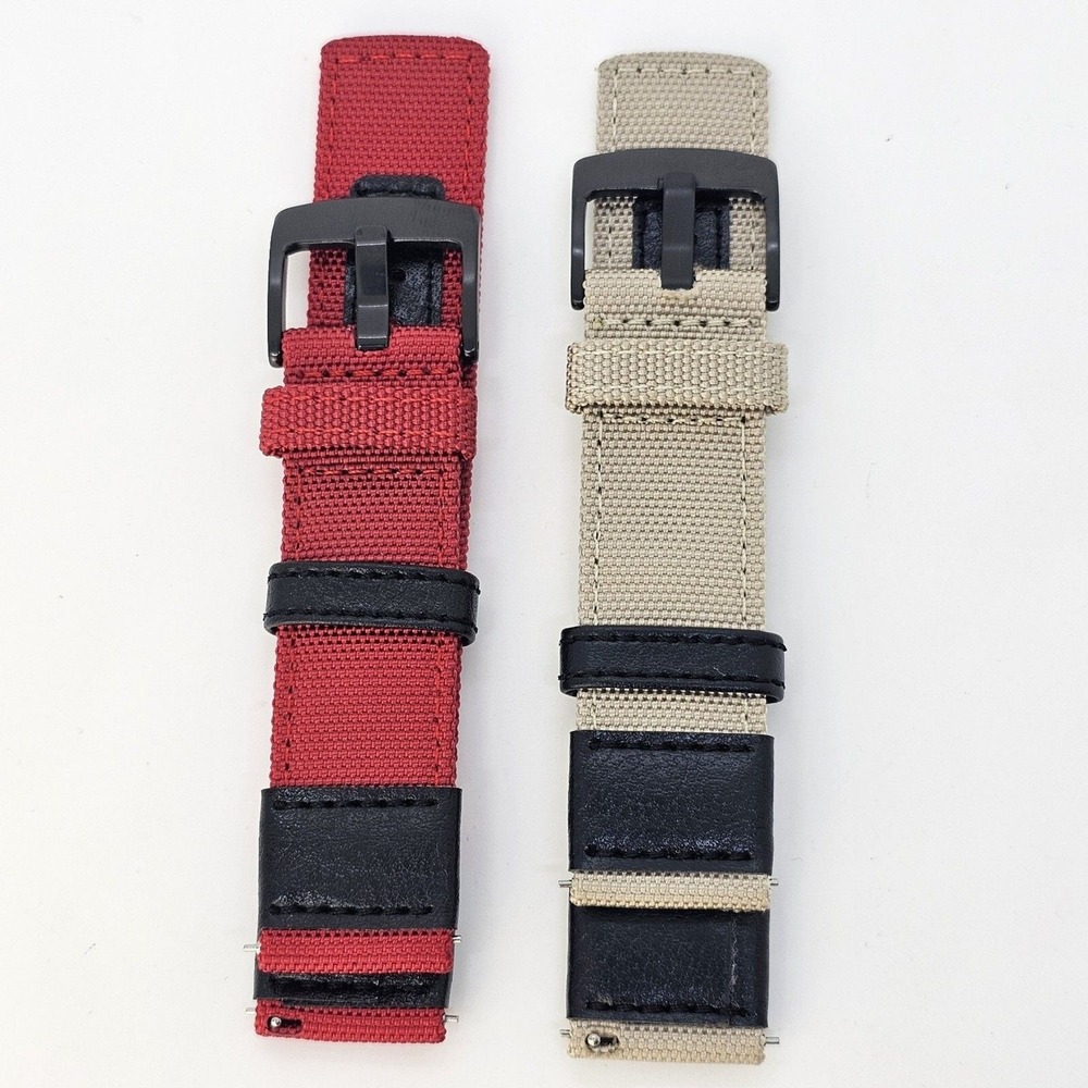 2X Men's 22MM Premium Rugged Nylon Canvas Watch Strap Band Red Tan Quick-Release